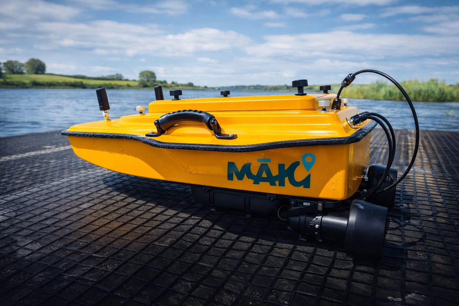 MĀKI dual-frequency sonar USV conducting sediment survey